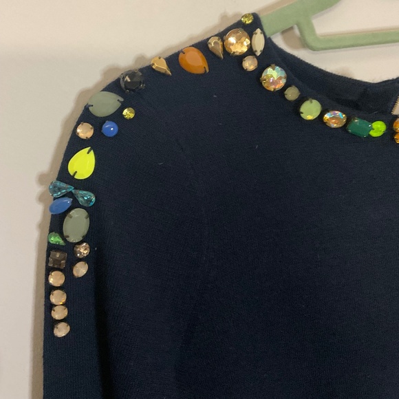 J CREW BEADED 3/4 SLEEVE NAVY MERINO WOOL BLEND SWEATER NWT- SIZE XXS $179. - Picture 8 of 14